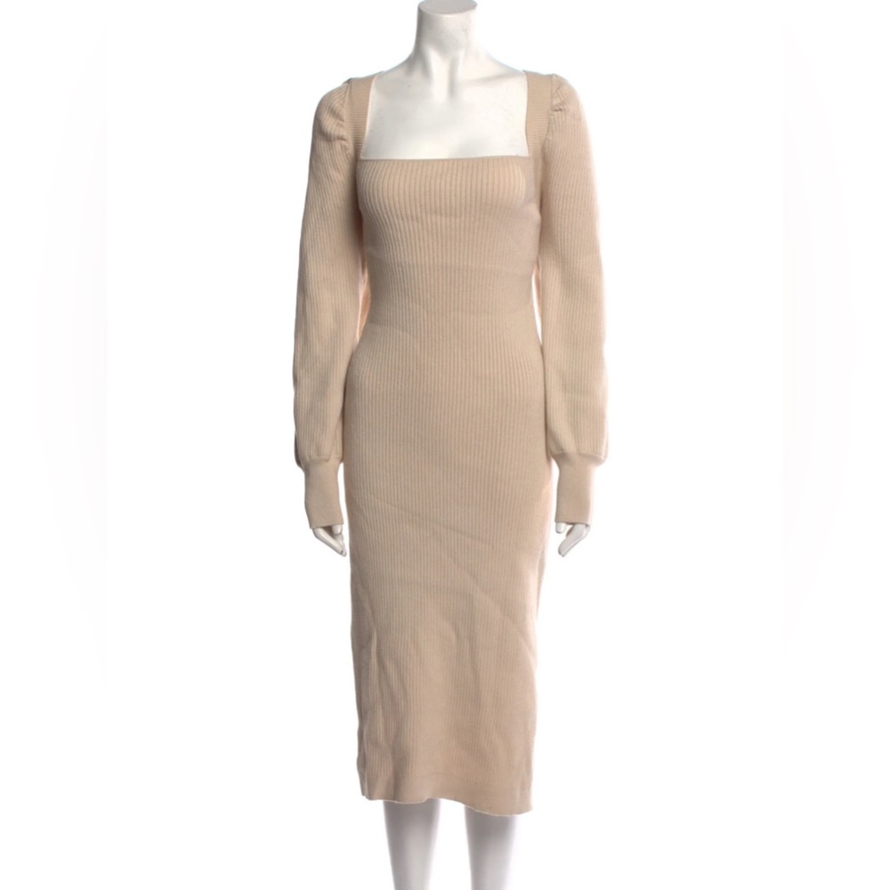 House of Harlow 1960 Luxurious Ribbed Puff Sleeve Midi Sweater Dress B4